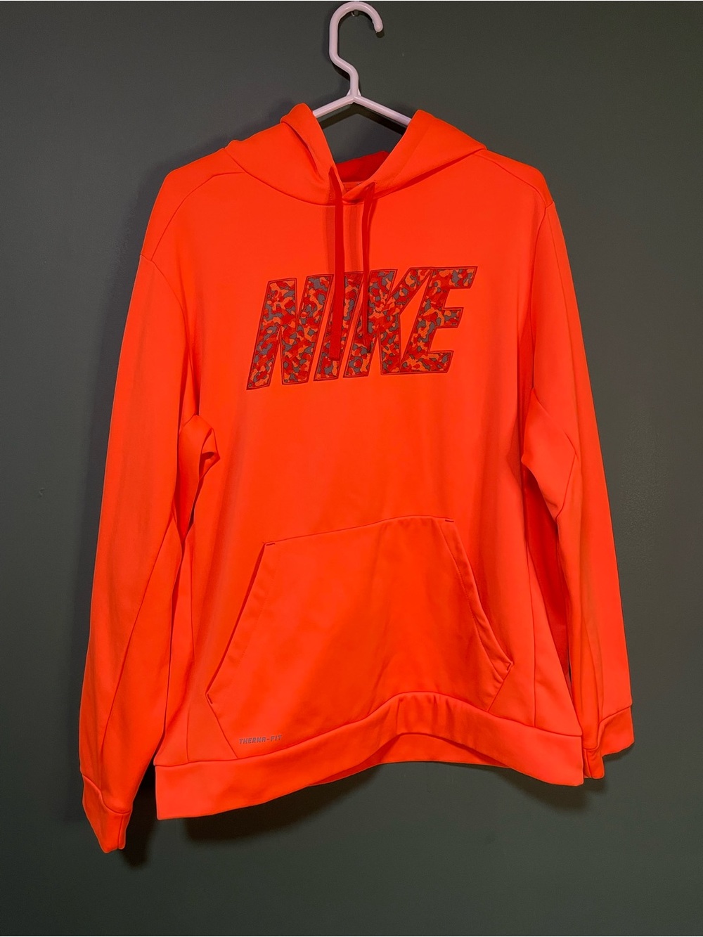 Nike Bright Orange Camo Spellout Pullover Hoodie - Men's XL
